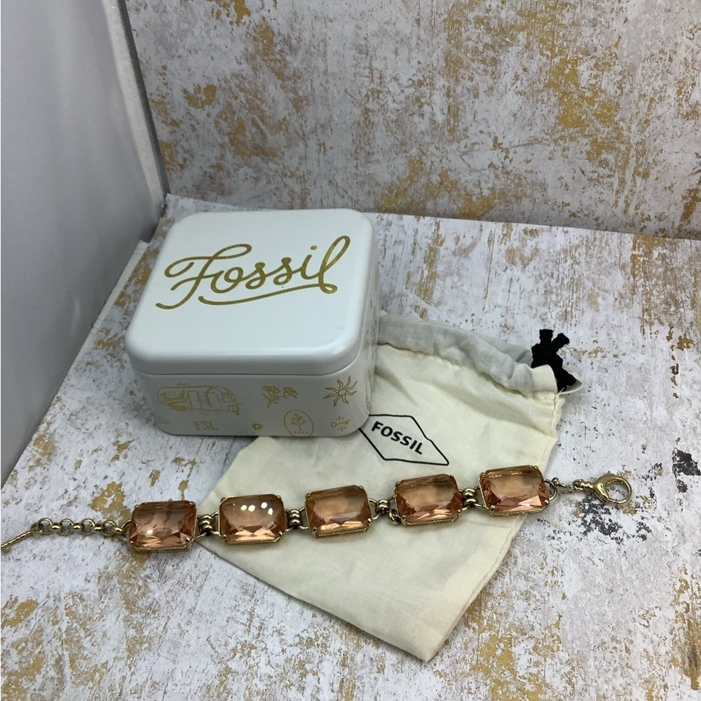 🔥🔥Fossil Gold and Peach Glass Bracelet with Links Design #459BR